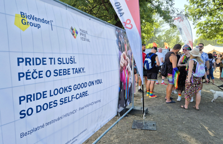 Bezplatné testování na HIV a HCV v zóně BioVendor Group během Prague Pride 2026.